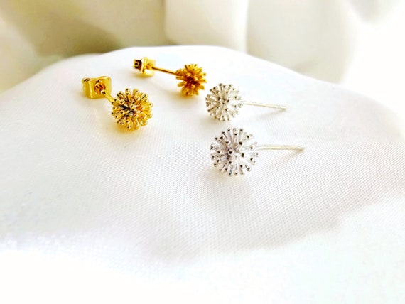 Dandelion Stud Earrings 925 Sterling Silver push Back Earrings gift daionty Earrings silver Earrings make a Wish silver Jewellery Etsy