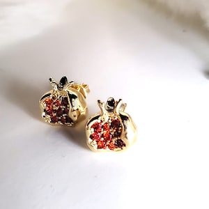Pomegranate studs 14k Gold Red crystal studs,