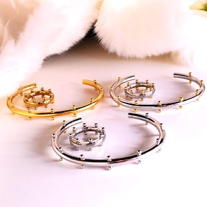 14K Gold,Sterling silver plated on stainless steel,adjustable bracelet,dot design bracelet,ring bracelet gift set,tarnish free jewellery