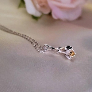 925 Sterling Silver Tiny Tulip diamond floral Necklace,skinny Flower Necklace,Dainty Plant Jewellery,Gift for Her,floral pendant