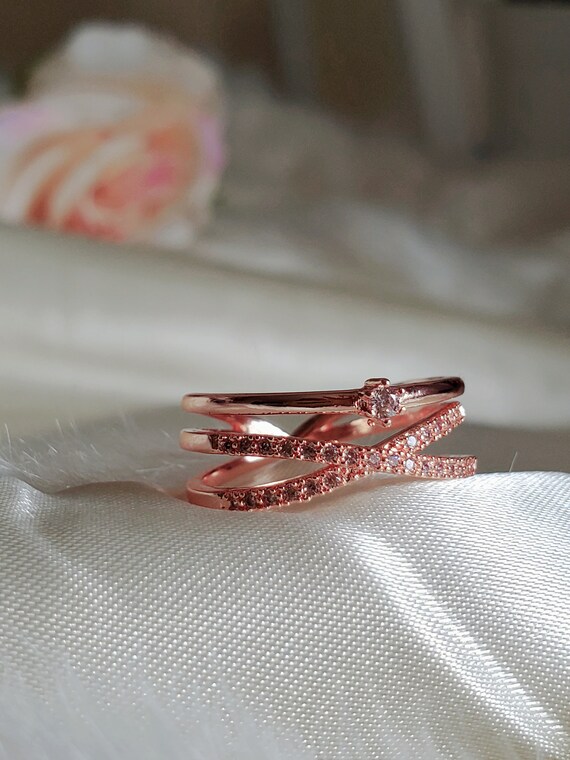 Double Band Cubic Zirconia Ring Gold-Plate on Sterling Silver with Cross Double Band Cubic Zirconia Ring Gold-Plate on Sterling Silver with Cross