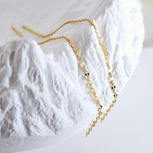 16k Gold and Rose gold on Sterling Silver Mirror Chain long Threader Earrings,Sparkly Dangle Drop Earring,Dainty Earrings,super thin