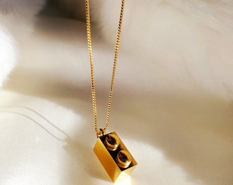 Brick Block 18K Gold plated pendant necklace