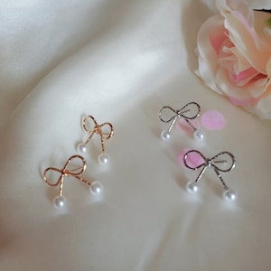 925 Sterling silver bow knot Stud earrings,gold silver pearl bow studs,push back earrings,gift,dainty earrings,stud earrings,silver earrings