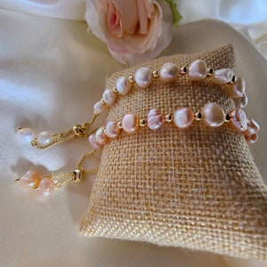 14K Gold Freshwater Ivory Pearl adjustable slide chain bracelet,June birthstone gift,stackable bracelet,drop chain bracelet