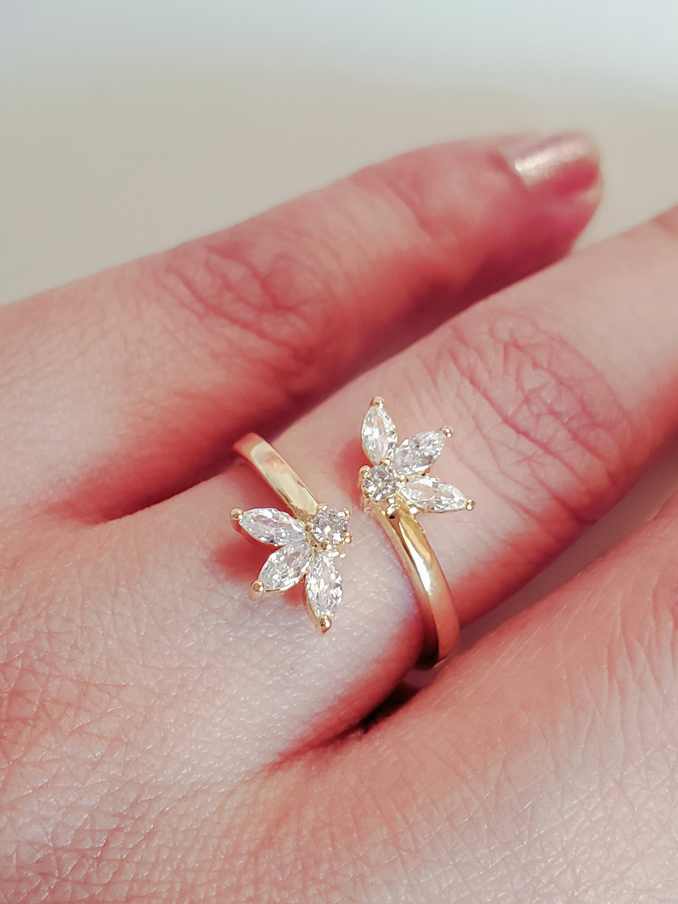 14ct Gold Cubic Zircon Ring,925 Sterling Silver Vine Floral 14ct Gold Cubic Zircon Ring,925 Sterling Silver Vine Floral