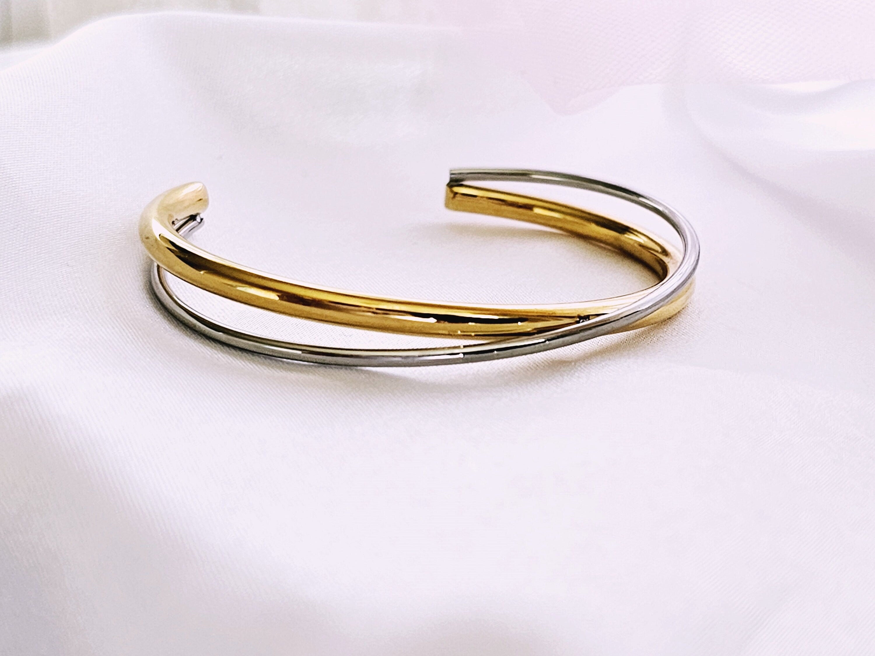 Tarnishfree Sterling Silver 18K Gold plated open cuff bangle bracelet