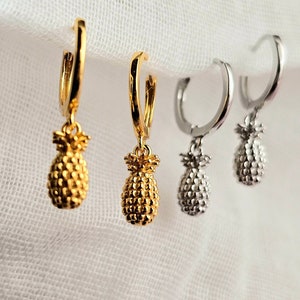 Brincos de argola redondos de prata esterlina 18k com pingente de abacaxi