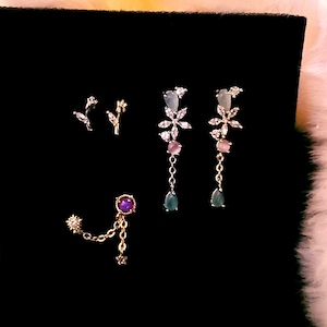 Aquamarine Opal stones Cartilage Piercing 14k Gold sterling earring,cubic zirconia dainty jewellery,gift for her,Labret floral dangle drop
