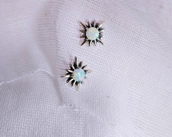 Opal earrings Sterling silver Starburst Northern star studs, star Opal earrings,gift,tiny studs dainty,october birthstone earrings stacking