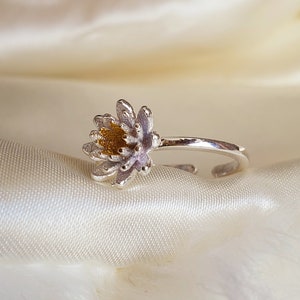 925 Sterling Silver ring,gold plated flower ring,leaf,adjustable ring,lotus ring,simple ring,gift for her,floral jewellery,floral ring