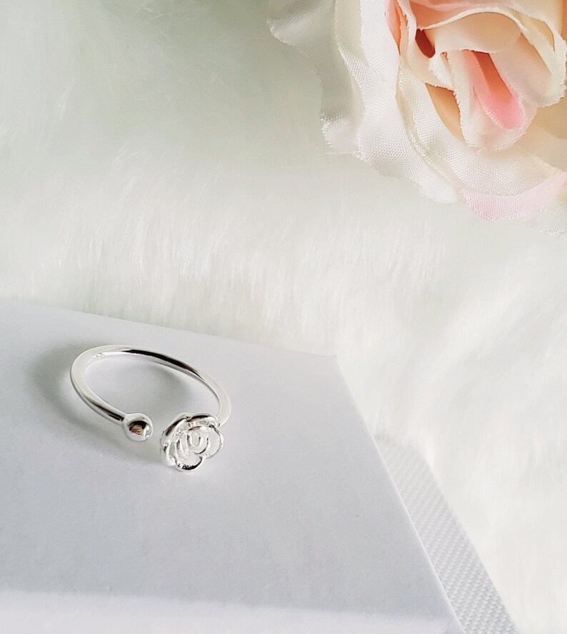 925 Sterling silver Rose floral ring,adjustable ring,open end ring,promise ring,gift,silver ring,silver jewellery,statement ring,minimalist