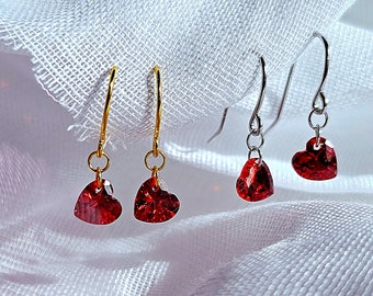 Garnet Red heart 18K Gold Sterling silver threader drop earrings,semi precious dangle drop earrings,silver threaders,gemstone dainty earring