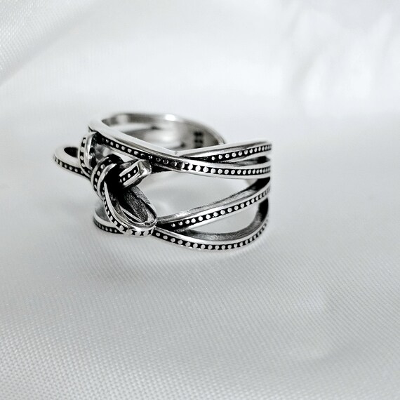 Argent Sterling Bijou Argent Noirci Bague Large 'Empreinte' Argent