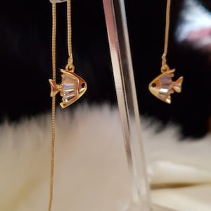 925 Sterling silver 7ct gold plated threader earrings,zircon fish earrings,long dangle drop earrings,simplistic,fish quirky dainty earrings