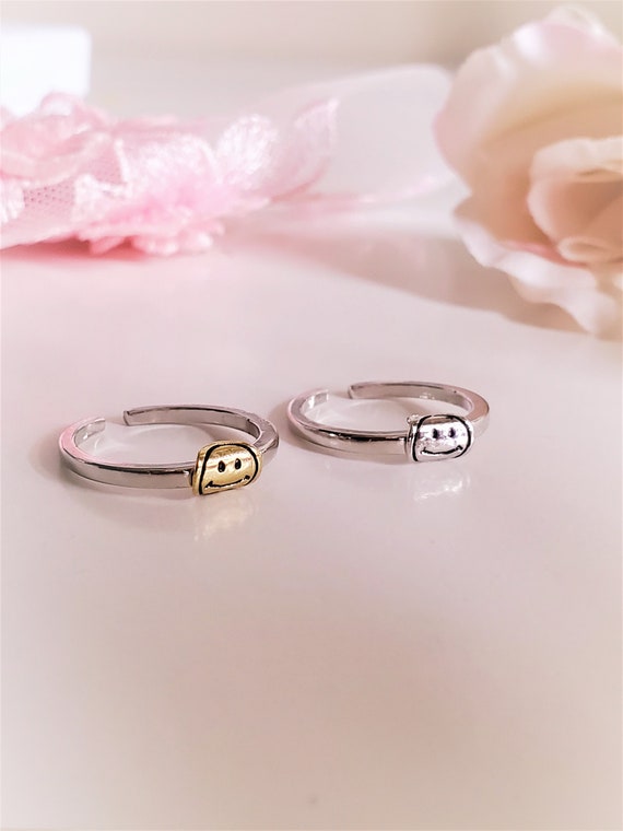 Face 925 Sterling Silver Adjustable Gold Ring,oxidised Ring