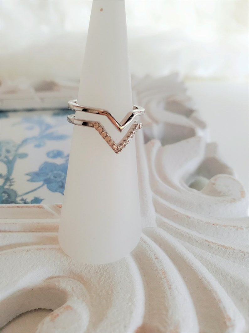 925 Sterling Silver V ring,Adjustable ring,gift,cubic zirconia,zircon silver ring,statement ring,promise ring,double band,geometric ring