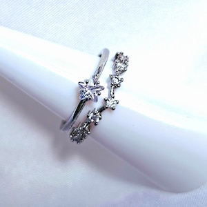 Star clusters Sterling Silver Adjustable Ring,cubic zirconia crystal double band ring,Celestial statement star ring,gift,stackable ring