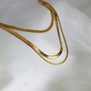 TarnishFree Premium 18k PVD Gold Triple Layered Necklace Snake and Curb Chain Essential Range Gift for her Adjustable multichain