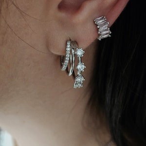 Sterling silver Multi Hoop stud earrings,unique jewellery gift for her,zirconia hoop earrings,faux hoop stud earrings,C Hoop stud earrings