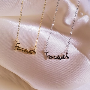 Colar com pingente manuscrito FOREVER Sterling Silver Gold Vermeil, colar de corrente ajustável, delicado, único, empilhável, presente, amor, amigos