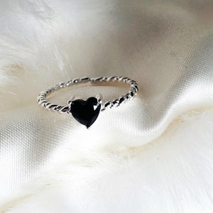 Onyx stone Heart Sterling Silver Adjustable Ring