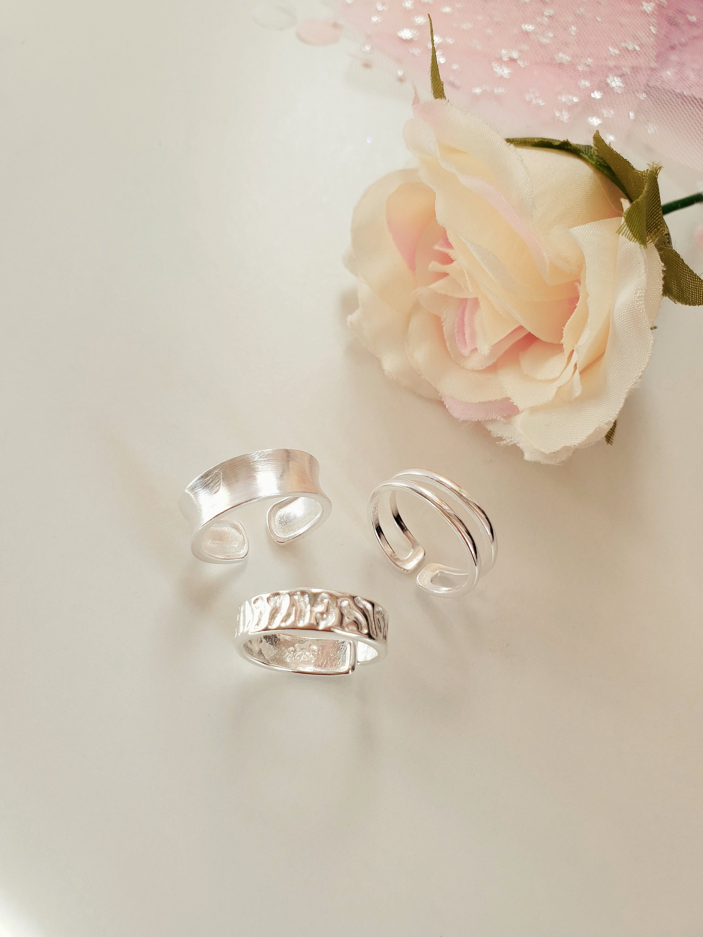 SS925 Sterling Silver Textured Ring adjustable Ring gift statement