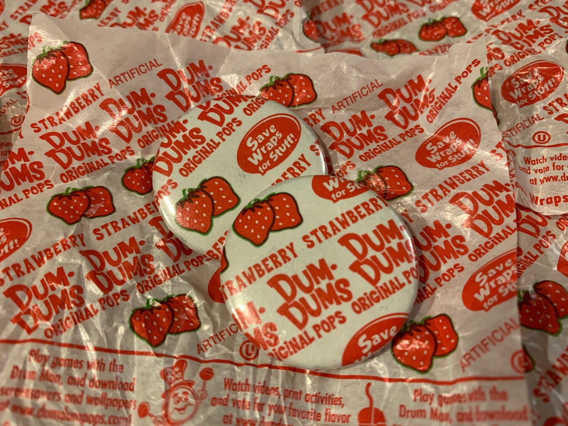 Strawberry dum dum wrapper button | Etsy