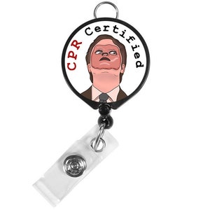 Dwight Schrute CPR Certified The Office Badge Holder Badge Reel Nursing Badge Reel Funny Nurse Badge Reel Nurse Gift Retractable Badge Clip