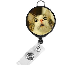 Shocked Cat Badge Reel MEME Cat Startled Cat Funny Cat Cat Lover Nursing Badge Reel Funny Nurse Badge Reel Nurse Gift Retractable Badge Clip