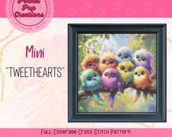 Tweethearts Mini– Baby Bird Cross Stitch Pattern PDF | Rainbow Bird Embroidery | Full Coverage Whimsical Animal Download