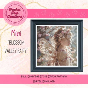 Blossom Valley Fairy-Mini sized, full coverage cross stitch, instant PDF, pattern keeper, cross stitch pdf, Modern Floral art, garden fairy