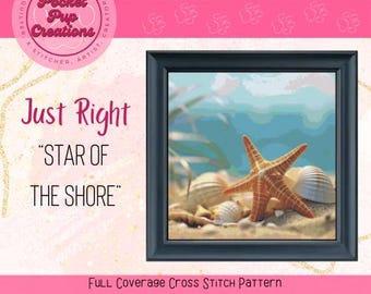 Star of the Shore-Just Right Size full coverage cross stitch, instant PDF download, pattern keeper, cross stitch pdf,Starfish,ocean,seashell
