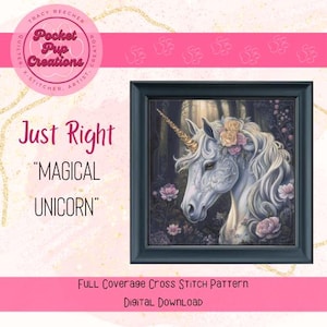 Magical Unicorn-Just Right Size full coverage cross stitch, instant PDF download, pattern keeper, cross stitch pdf, Unicorn xstitch
