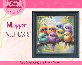 Tweethearts Whopper– Baby Bird Cross Stitch Pattern PDF | Rainbow Bird Embroidery | Full Coverage Whimsical Animal Download