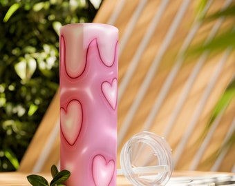 3D inflated valentine heart Skinny Tumbler with Straw, 20oz