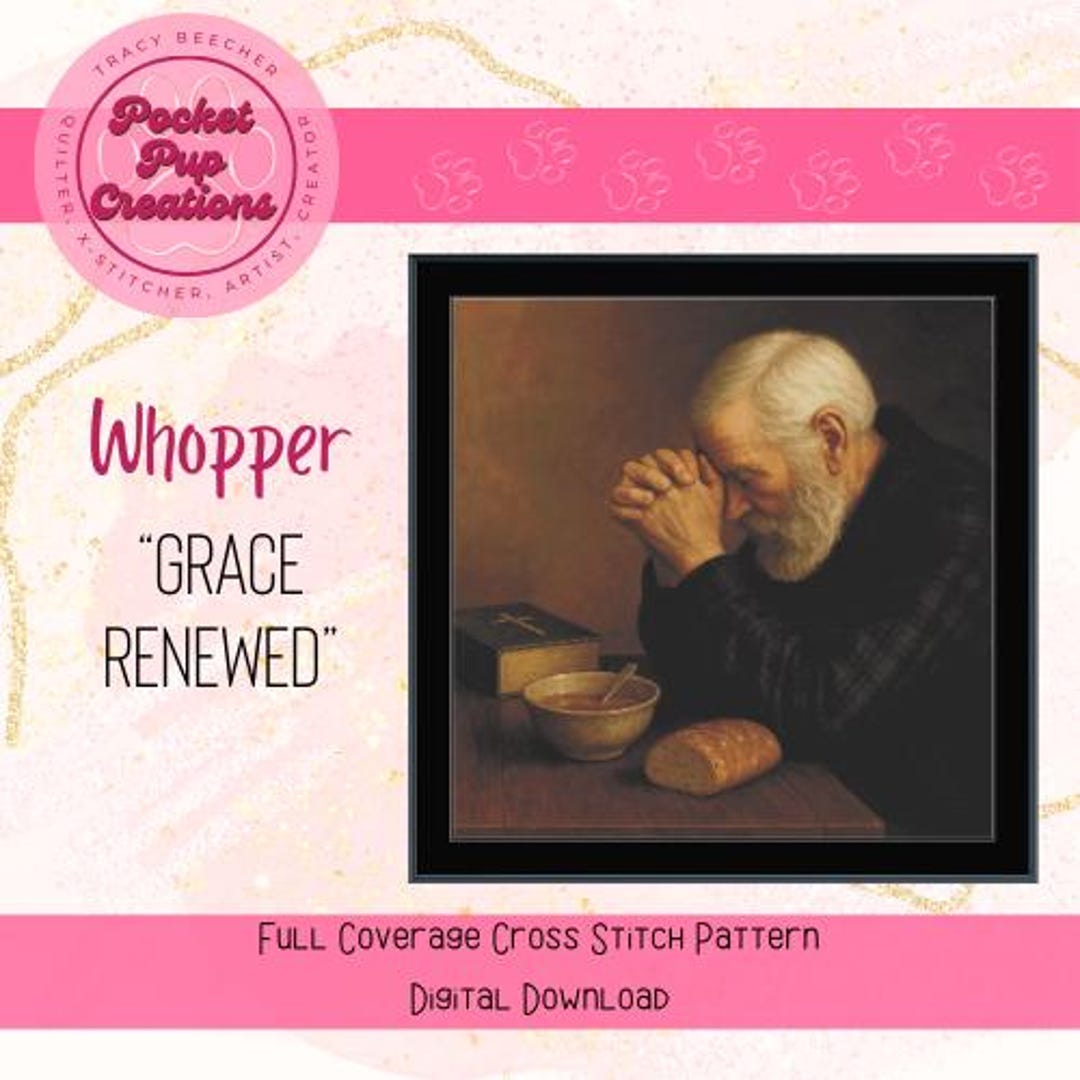 Whoppers Pattern Grace Renewed Whopper Size Cross Stitch Pattern – Praying Man With ...