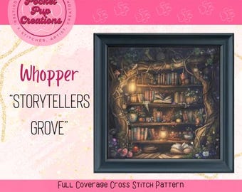 Storyteller Grove Whopper Größe, Kreuzstich mit voller Abdeckung, sofortiges PDF, Musterbewahrer, Kreuzstich-PDF, Bibliothekskreuzstich