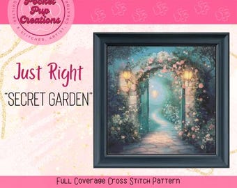 Secret Garden Just Right – Enchanted Gate Cross Stitch Pattern PDF | Fairy Tale Garden Embroidery | Full Coverage Fantasy Download