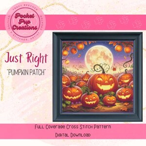 Pumpkin Patch-Just Right sized, full coverage cross stitch, instant PDF, pattern keeper, cross stitch pdf, Halloween cross stitch, Pumpkins