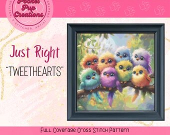 Tweethearts Just Right– Baby Bird Cross Stitch Pattern PDF | Rainbow Bird Embroidery | Full Coverage Whimsical Animal Download