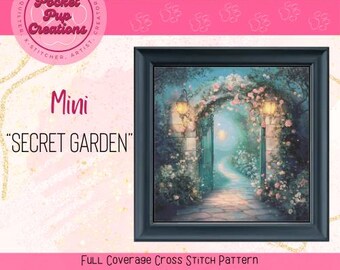 Secret Garden Mini – Enchanted Gate Cross Stitch Pattern PDF | Fairy Tale Garden Embroidery | Full Coverage Fantasy Download