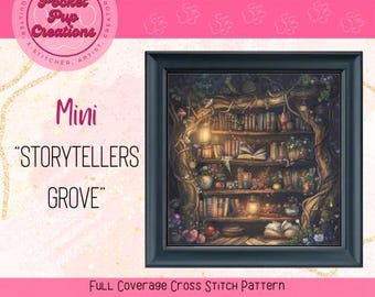 Storyteller Grove Mini-Kreuzstich in voller Größe, Sofort-PDF, Musterbewahrer, Kreuzstich-PDF, Bibliothekskreuzstich