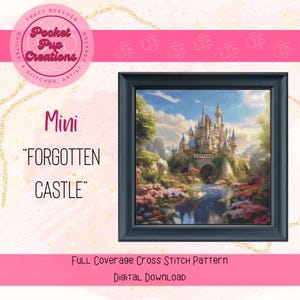 Forgotten Castle-Mini volledige dekking kruissteek, instant pdf-download, patroonhouder, kruissteek pdf, kasteel, prinses, fantasie