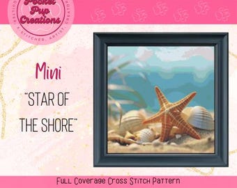 Star of the Shore-Mini Size full coverage cross stitch, instant PDF download, pattern keeper, cross stitch pdf, Starfish, ocean, seashell