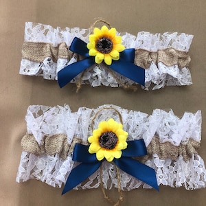 Navy Blue, Burlap, Sunflower and Lace Garter, Boho Garter, Country Chic Garter, Wedding Garter, Western Garter