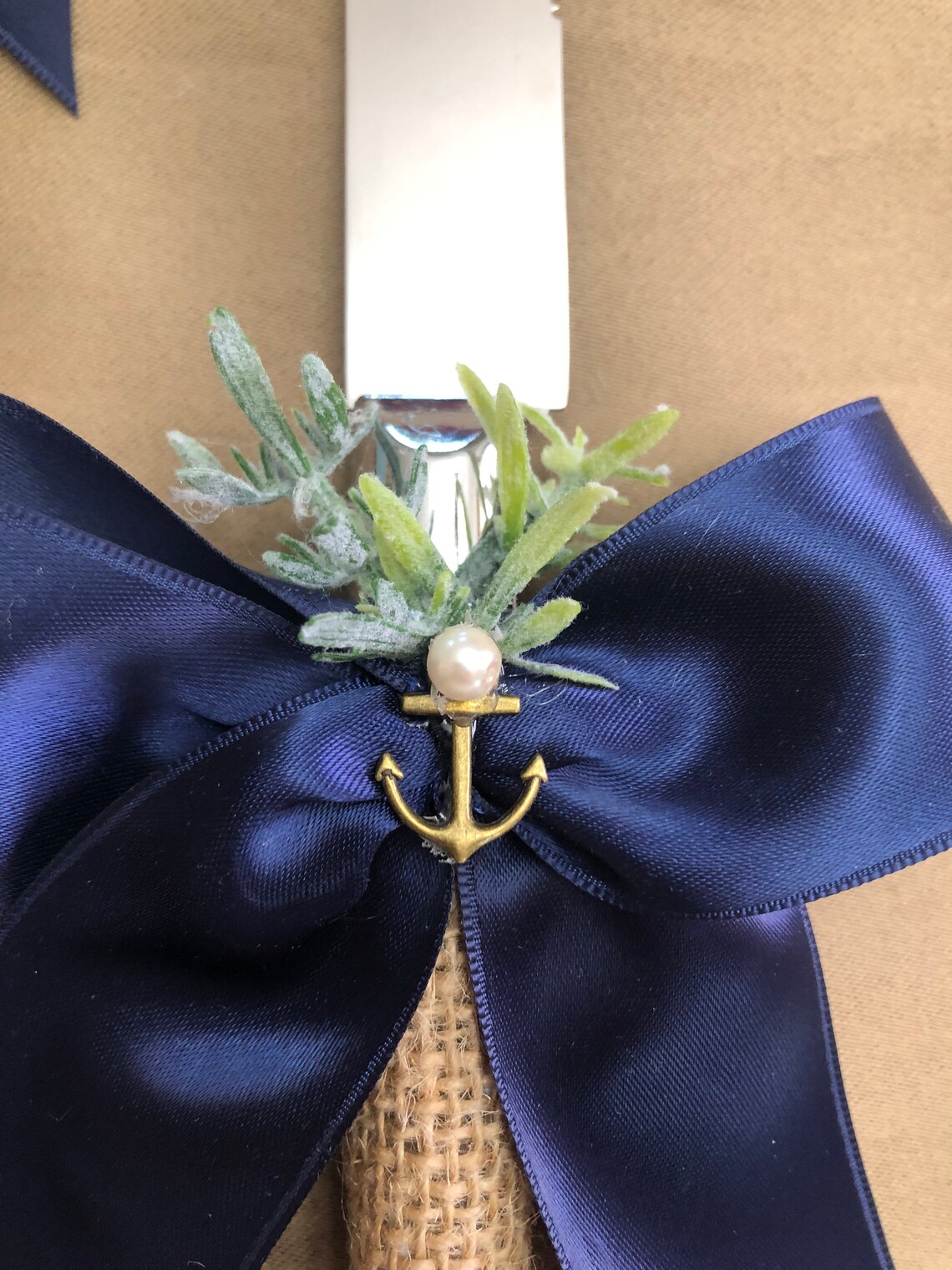 Nautical Navy Blue Burlap Knife Set Navy/burlap Cake Serving Etsy