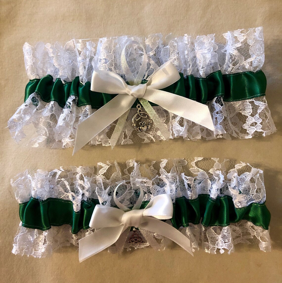 Irish Emerald Green Garters With White Bow Iridescent Etsy