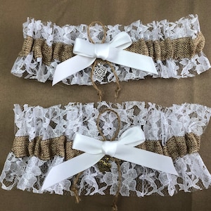 Rustic Garter, Burlap and Lace Garter, Boho Garter, Country Chic Garter, Western Garter, Initial Charm, Monogram, Personalized