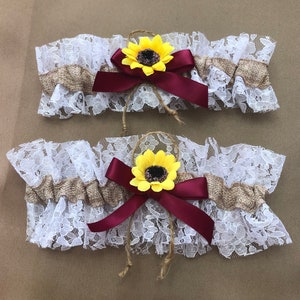 Burgundy, Burlap, Sunflower Lace Garter, Boho Garter, Vintage Garter, Country Chic Garter, Wedding Garter, Western Garter, Rustic Garter